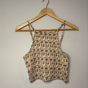 Streetwear Society Cream and Purple Floral Crop Top